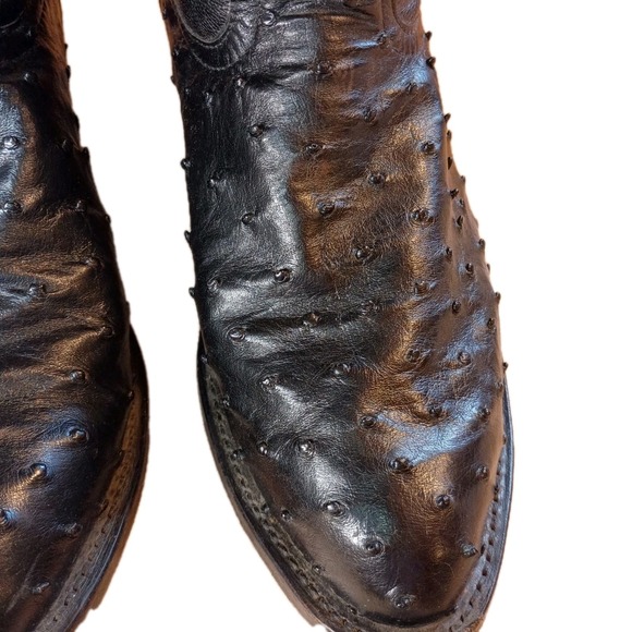 Tony Lama Ostrich Western Boots Mens 8.5D Round Toe Black Leather Classic Cowboy - Picture 10 of 16